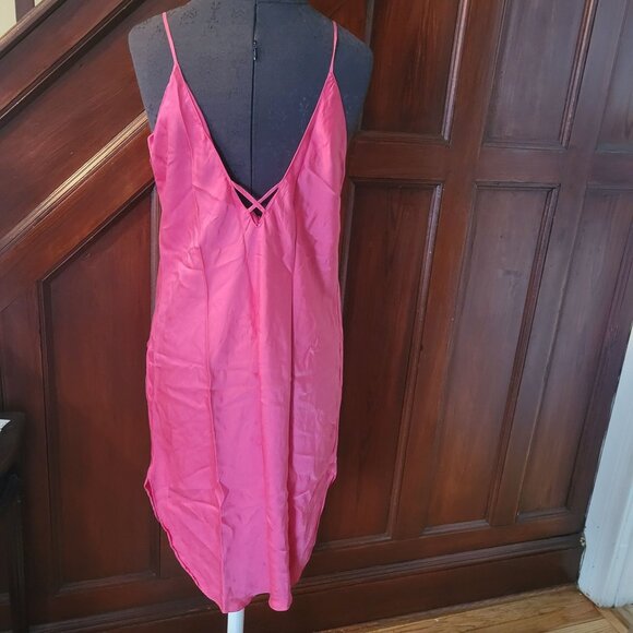 Valerie Stevens Pure Silk PinkChemise Spaghetti Straps Deep V-Back L - Picture 3 of 5